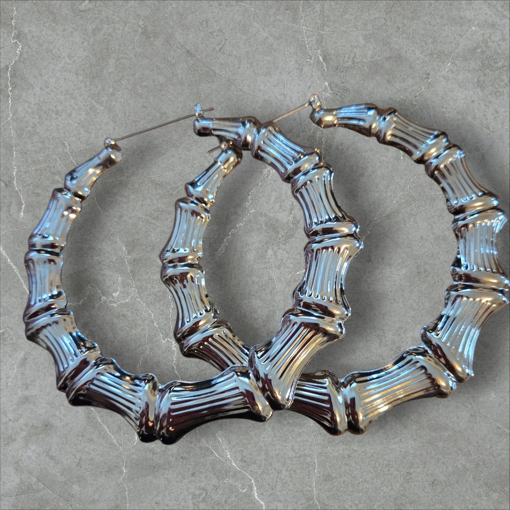 Pastels Clothing Silver Bamboo-Style Hoop Earrings